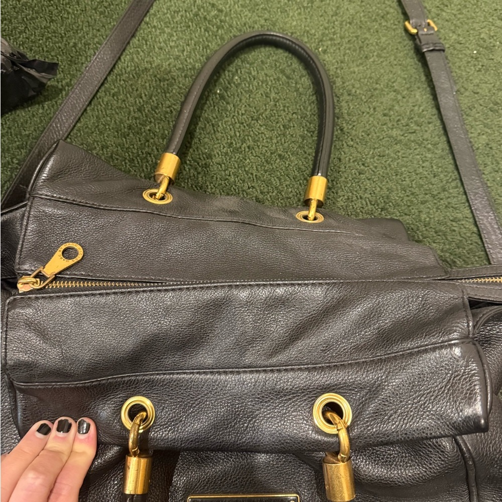 Marc Jacobs Pebbled Leather Double Handles Zipper Satchel Shoulder crossbody - Picture 8 of 17